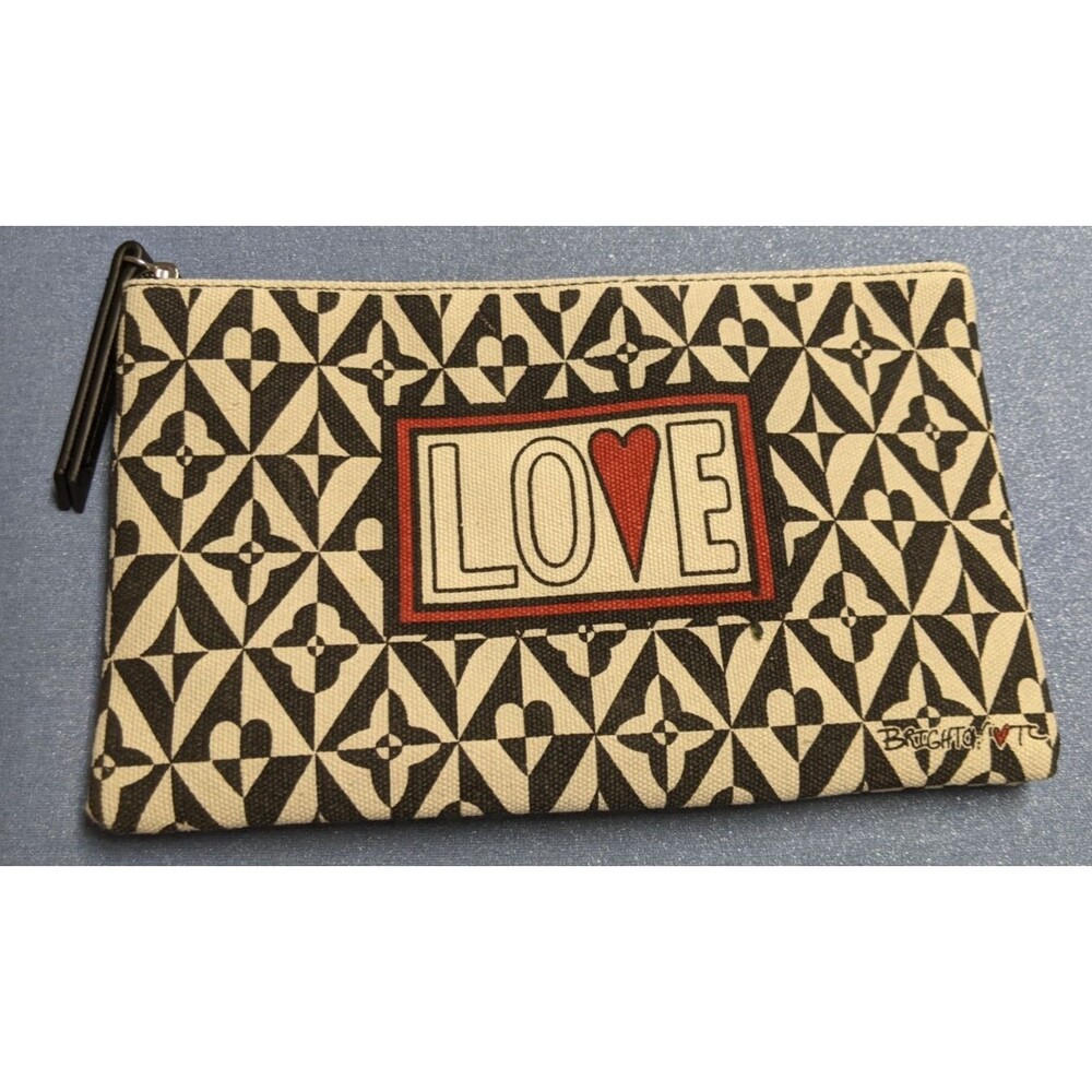 NEW~Brighton LOVE Canvas Black & White Geometric Zippered Pouch 9" X 5.5"